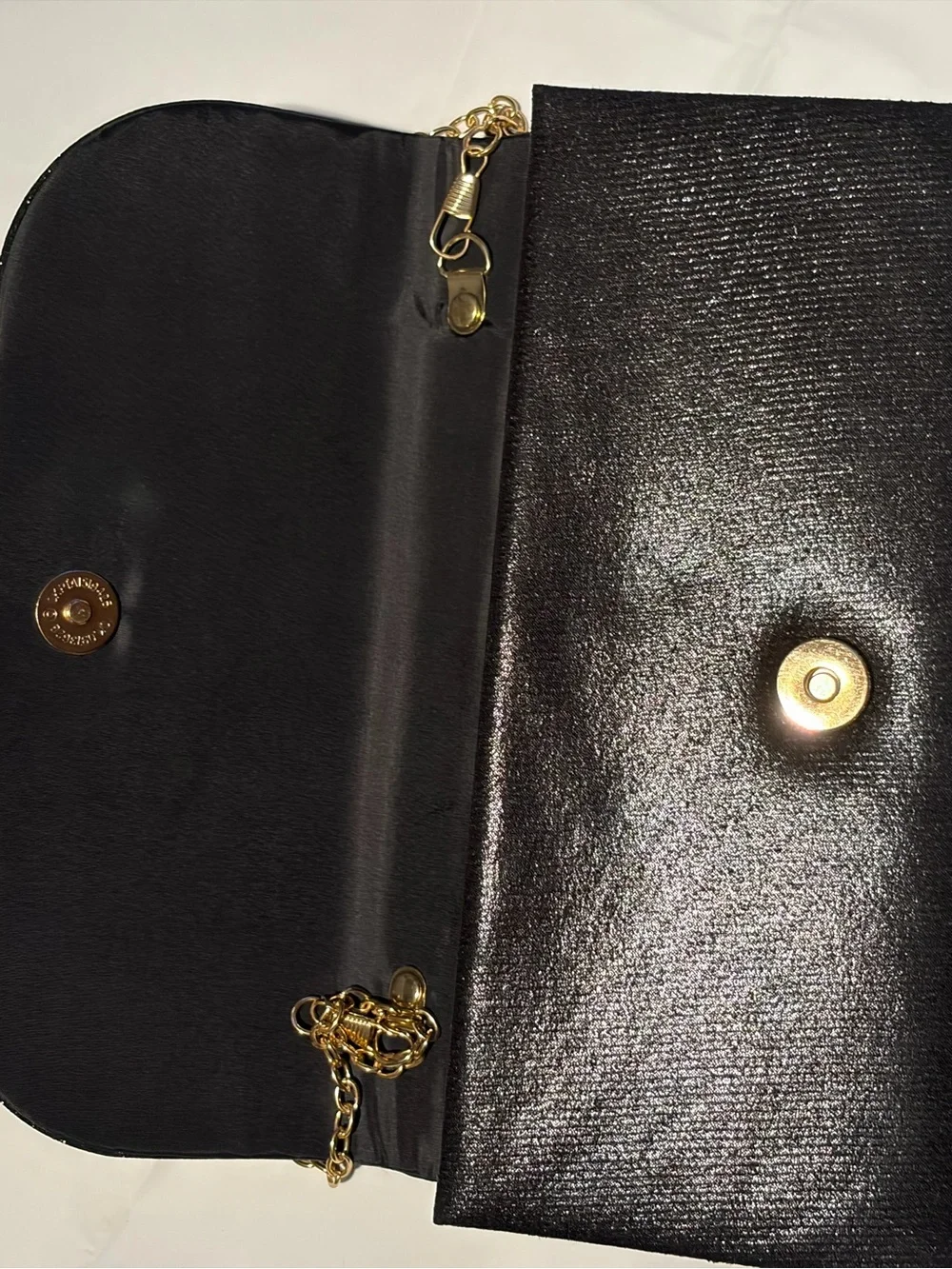 Black Glitter Evening Clutch with Gold Chain Strap